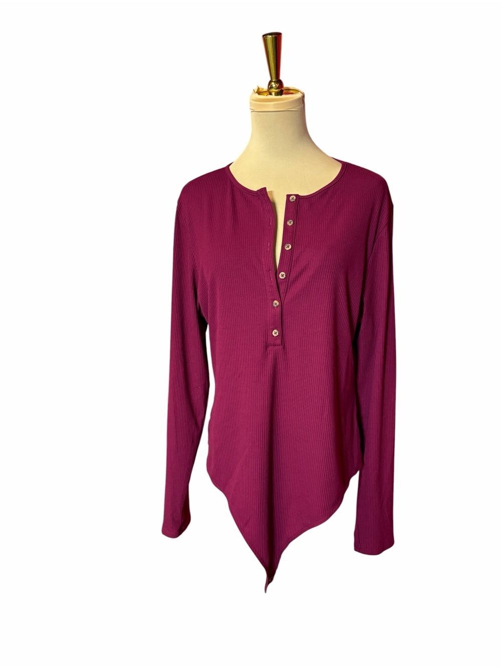American Eagle Ribbed Henley Bodysuit Plum Long Sleeve Snap Crotch XXL